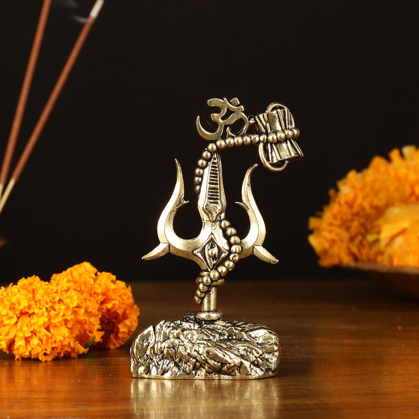 Intricate Brass Lord Shiva Symbol for Car Dashboard or Gifting - 2.5"