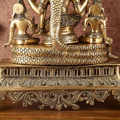 Majestic Superfine Brass Vishnu with Bhudevi and Sridevi Sitting Under Sheshanaaga - 20.5"