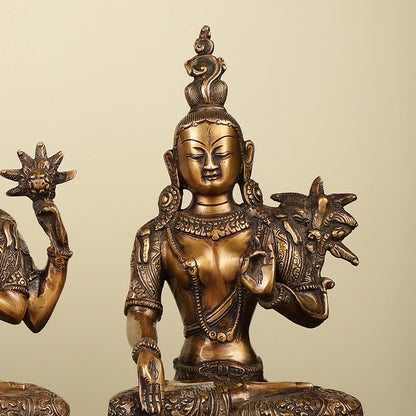 Set of 3 - White Tara, Green Tara and Chenrezig Brass Idols 10.5"