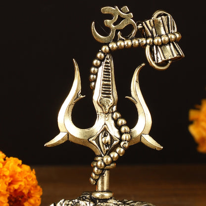 Intricate Brass Lord Shiva Symbol for Car Dashboard or Gifting - 2.5"