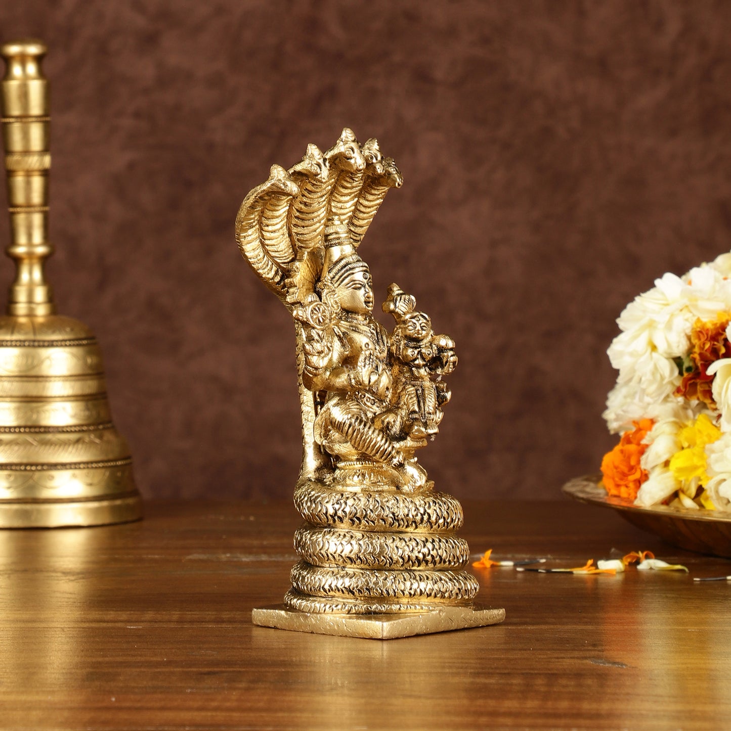 Pure Brass Seated Vishnu Lakshmi with Sheshanaaga Idol | Height: 5.5 inch