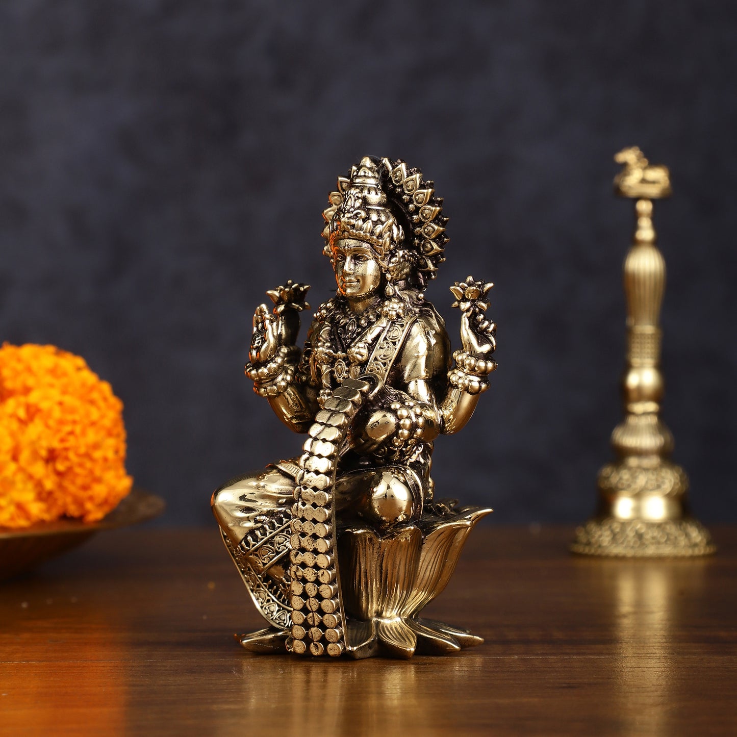 Brass Superfine Lakshmi Idol - 4 Inch