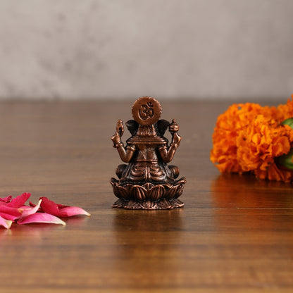 Small Pure Copper Ganapati on Lotus Idol | 2.5"