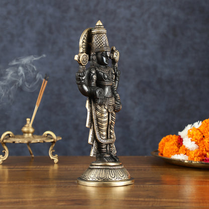 Exquisite Pure Brass Black Tirupati Balaji Statue - 10.5" Tall | Handcrafted Perfection