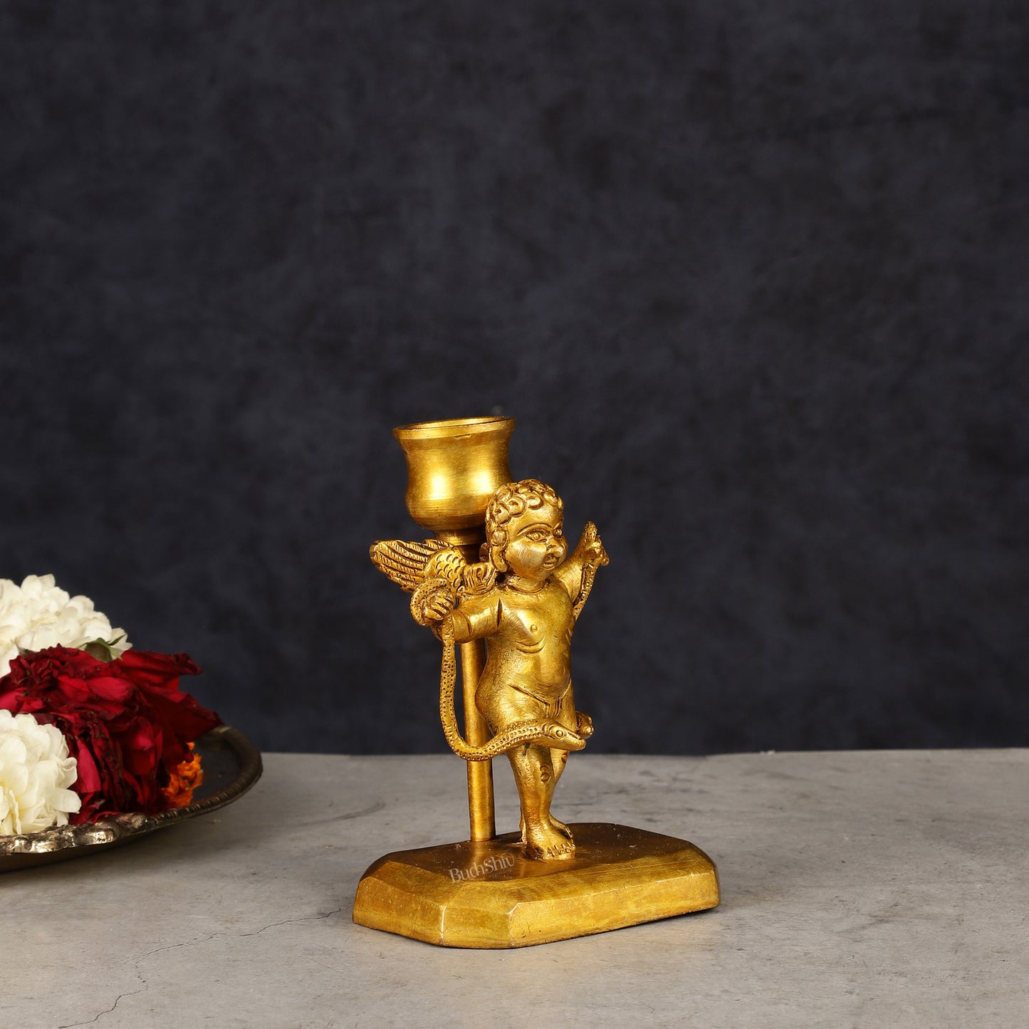 Pure Brass Baby Angel Candle Stand 4.5"