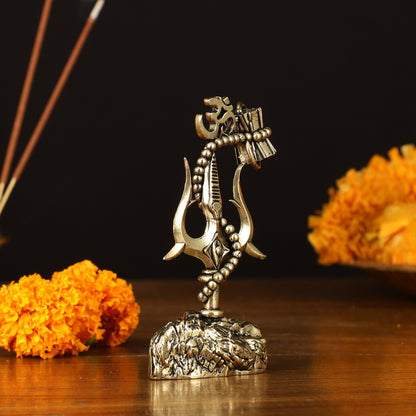 Intricate Brass Lord Shiva Symbol for Car Dashboard or Gifting - 2.5"