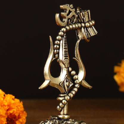 Intricate Brass Lord Shiva Symbol for Car Dashboard or Gifting - 2.5"