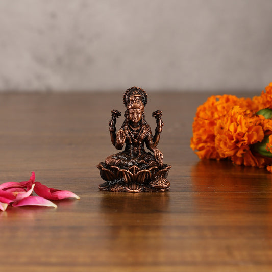 Small Pure Copper laxmi on Lotus Idol | 2.5"