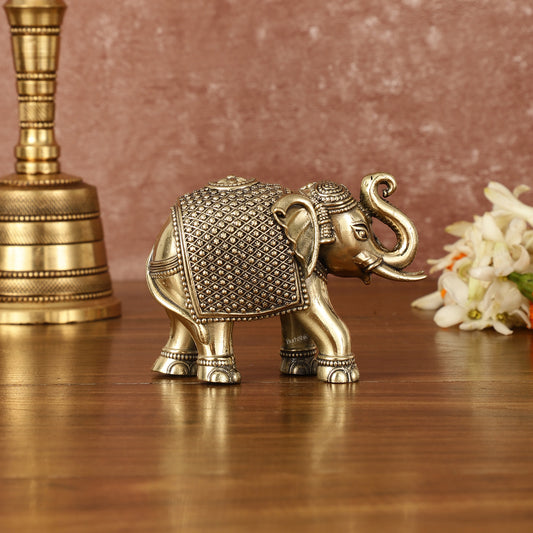 Pure Brass Superfine Intricate Elephant Showpiece - 3" Tall
