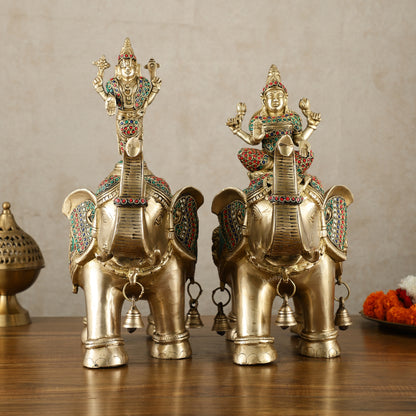 Brass Superfine Pair of Elephants with Goddess Lakshmi and Lord Tirupati Balaji Engravings - 15 Inch