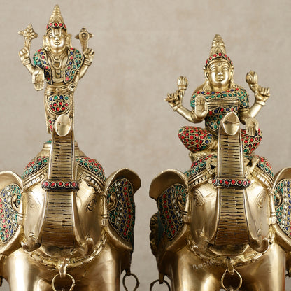 Brass Superfine Pair of Elephants with Goddess Lakshmi and Lord Tirupati Balaji Engravings - 15 Inch