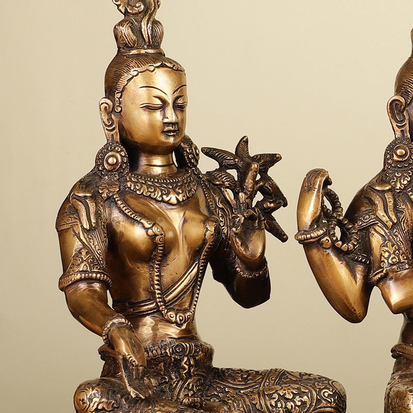 Set of 3 - White Tara, Green Tara and Chenrezig Brass Idols 10.5"