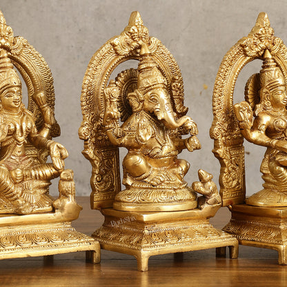 Brass Ganesha, Saraswati, Lakshmi 7.5"