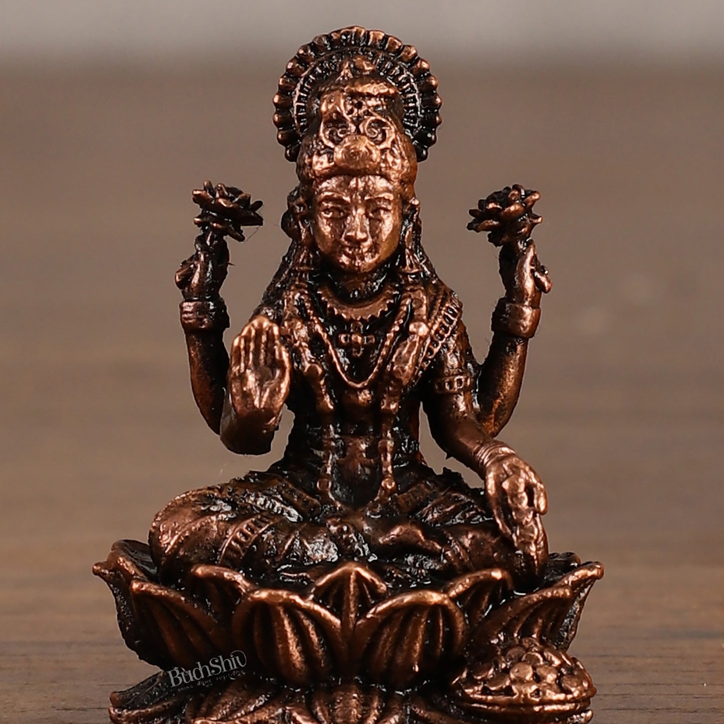 Small Pure Copper laxmi on Lotus Idol | 2.5"