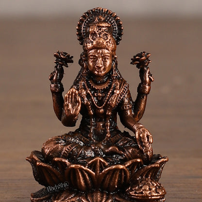 Small Pure Copper laxmi on Lotus Idol | 2.5"