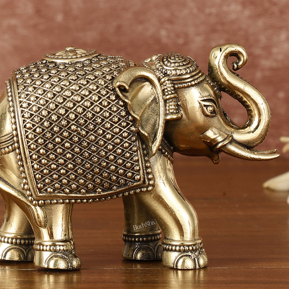 Pure Brass Superfine Intricate Elephant Showpiece - 3" Tall