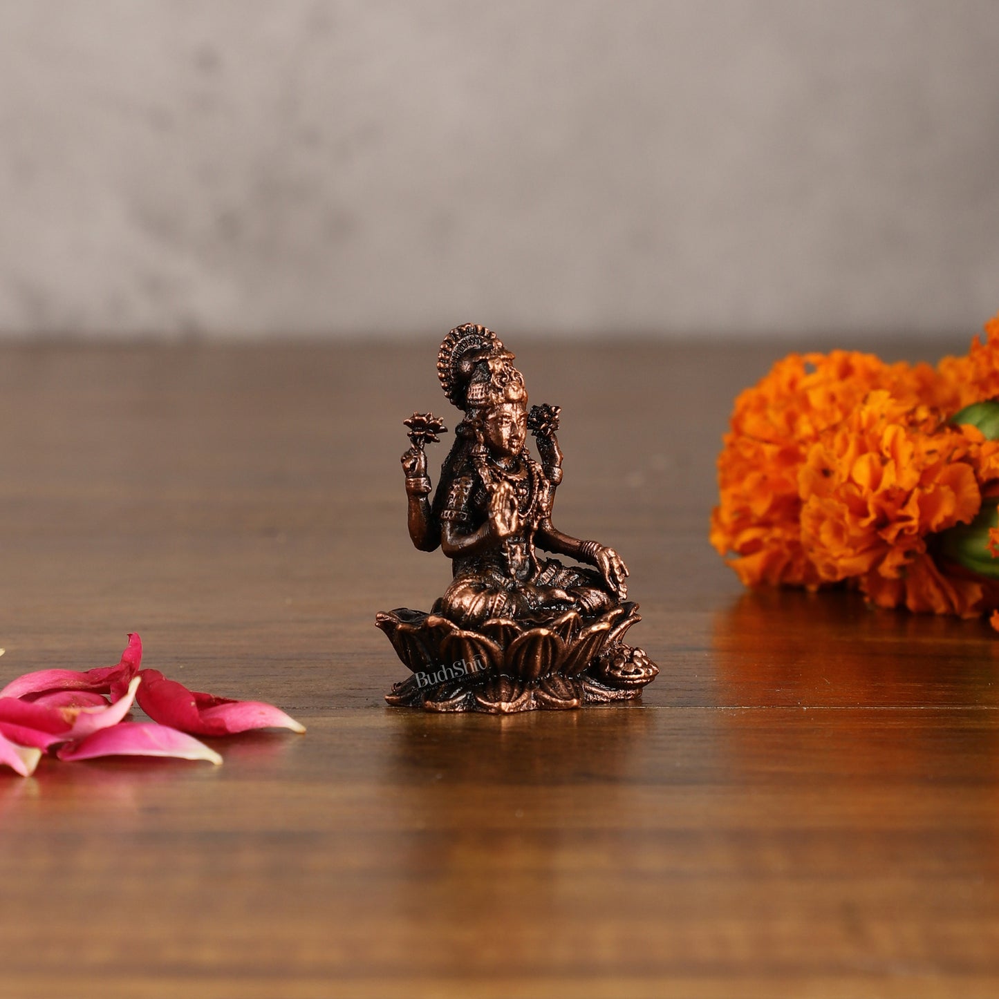 Small Pure Copper laxmi on Lotus Idol | 2.5"