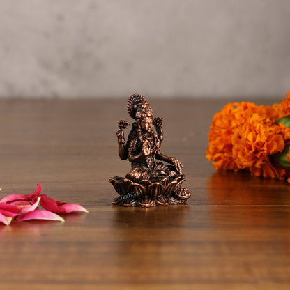 Small Pure Copper laxmi on Lotus Idol | 2.5"