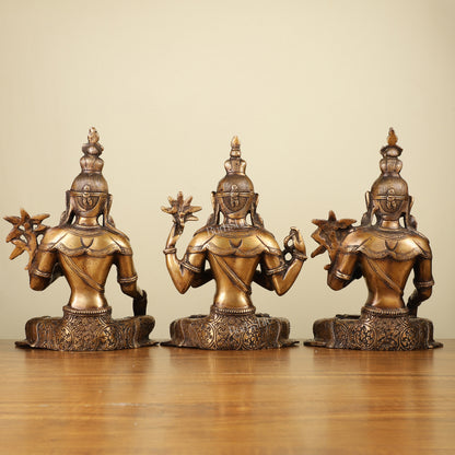 Set of 3 - White Tara, Green Tara and Chenrezig Brass Idols 10.5"