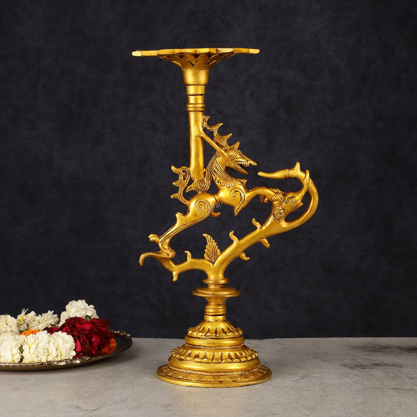 Pure Brass Yali Candle Holder 9"