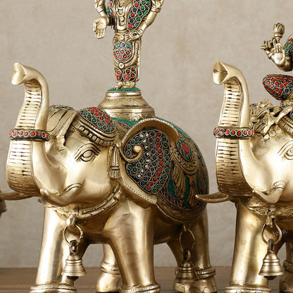 Brass Superfine Pair of Elephants with Goddess Lakshmi and Lord Tirupati Balaji Engravings - 15 Inch