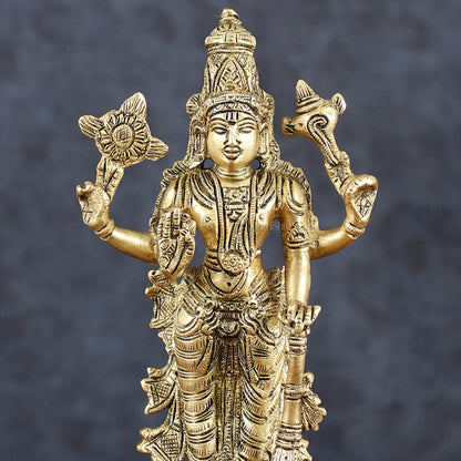 Vintage Pure Brass Superfine Lord Vishnu Standing with Garuda Idol 9 inch