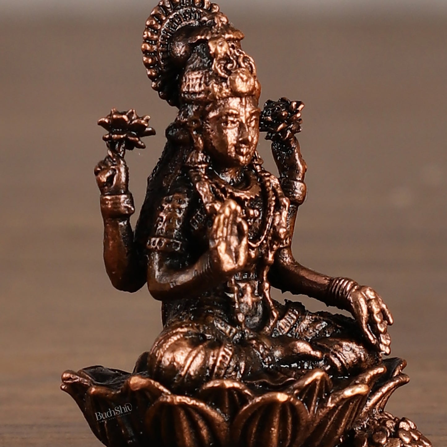 Small Pure Copper laxmi on Lotus Idol | 2.5"