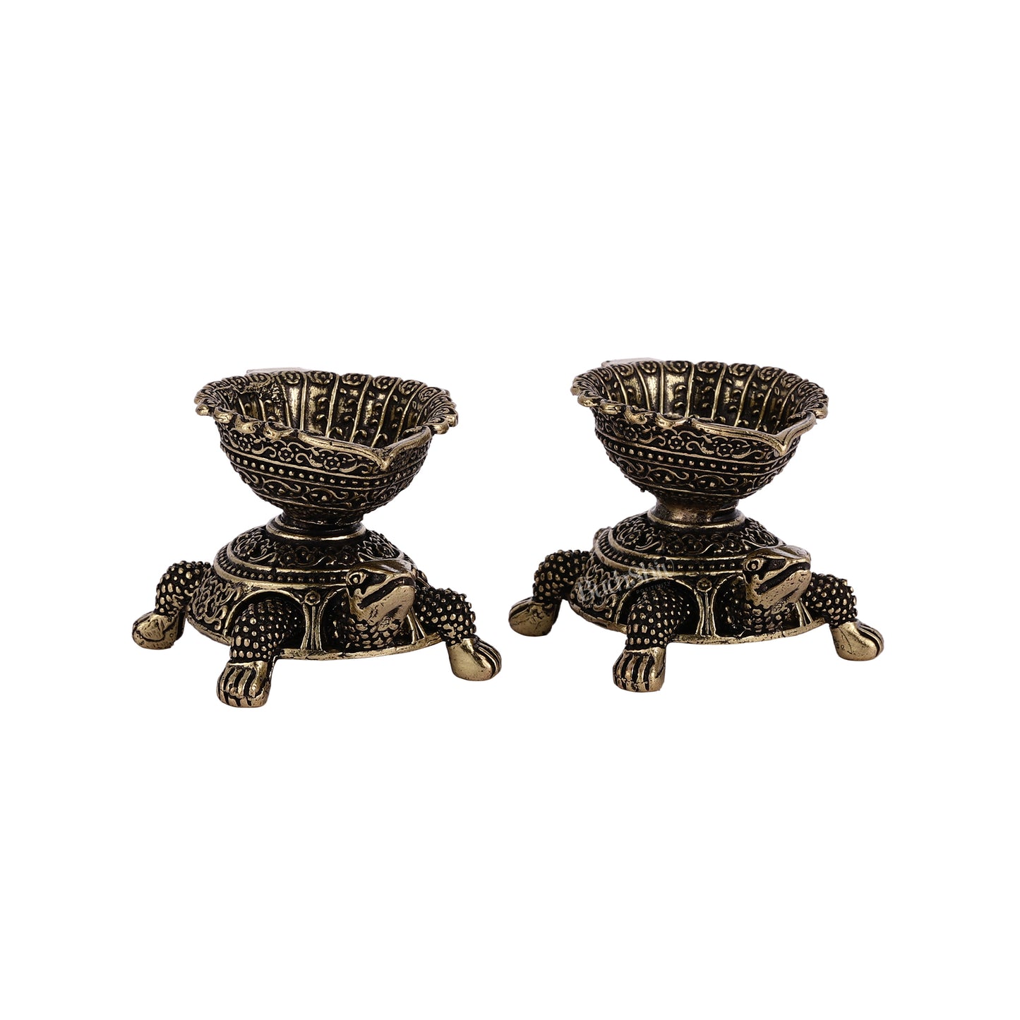 Pure Brass Superfine Miniature Vastu Tortoise/Turtle Oil Lamps Diya Pair - 2"