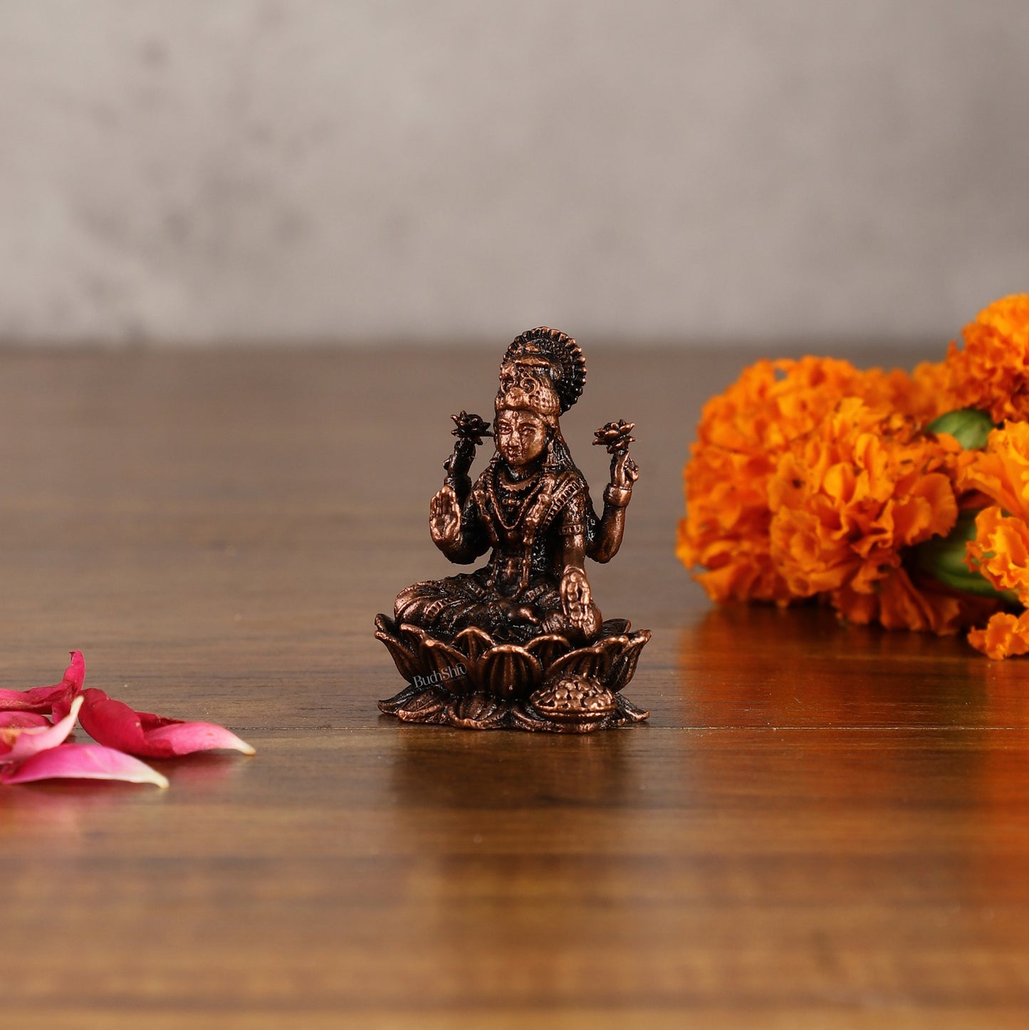 Small Pure Copper laxmi on Lotus Idol | 2.5"