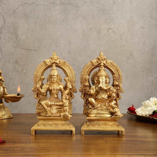 Brass Ganesha Lakshmi 7.5"