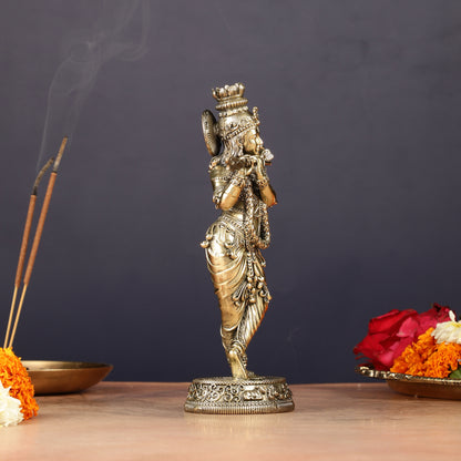 Intricate Pure Brass Lord Krishna Statue - 6.5"