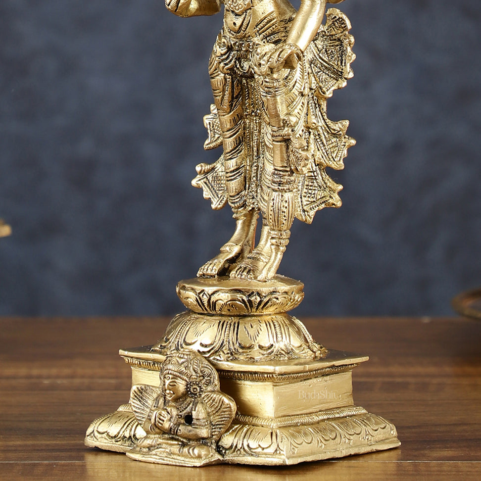 Vintage Pure Brass Superfine Lord Vishnu Standing with Garuda Idol 9 inch