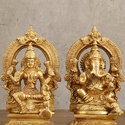 Brass Ganesha Lakshmi 7.5"