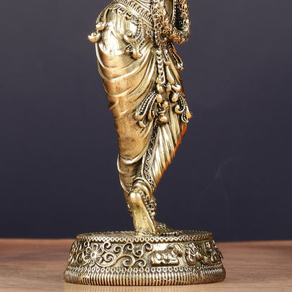 Intricate Pure Brass Lord Krishna Statue - 6.5"