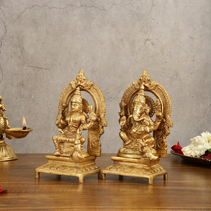 Brass Ganesha Lakshmi 7.5"