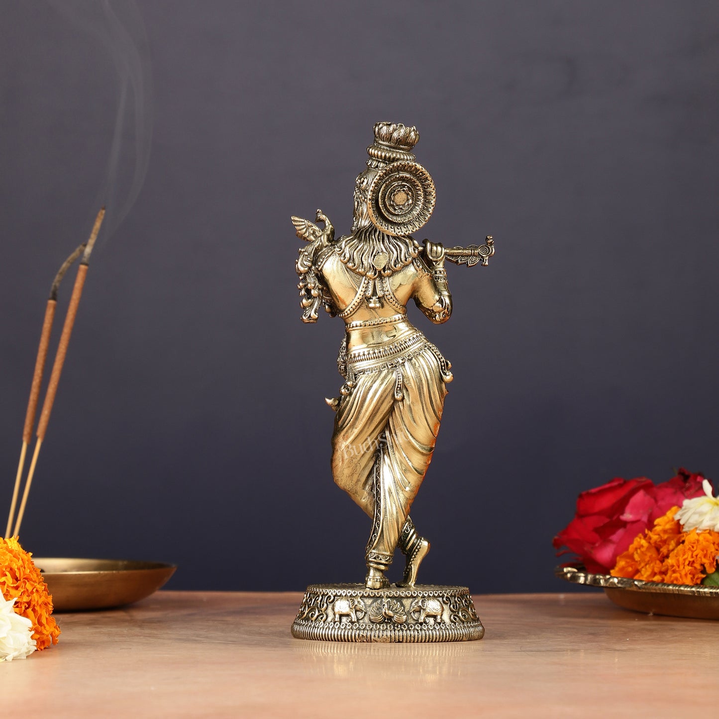 Intricate Pure Brass Lord Krishna Statue - 6.5"