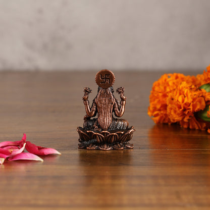 Small Pure Copper laxmi on Lotus Idol | 2.5"