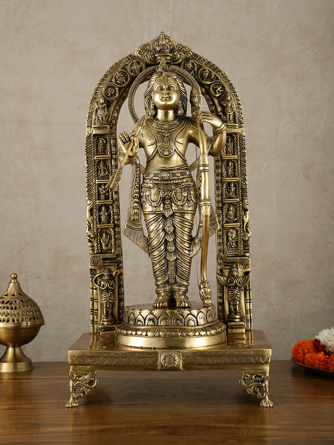 Brass Superfine Ram Lalla Statue with Arch and Enhanced Carvings 24 inch