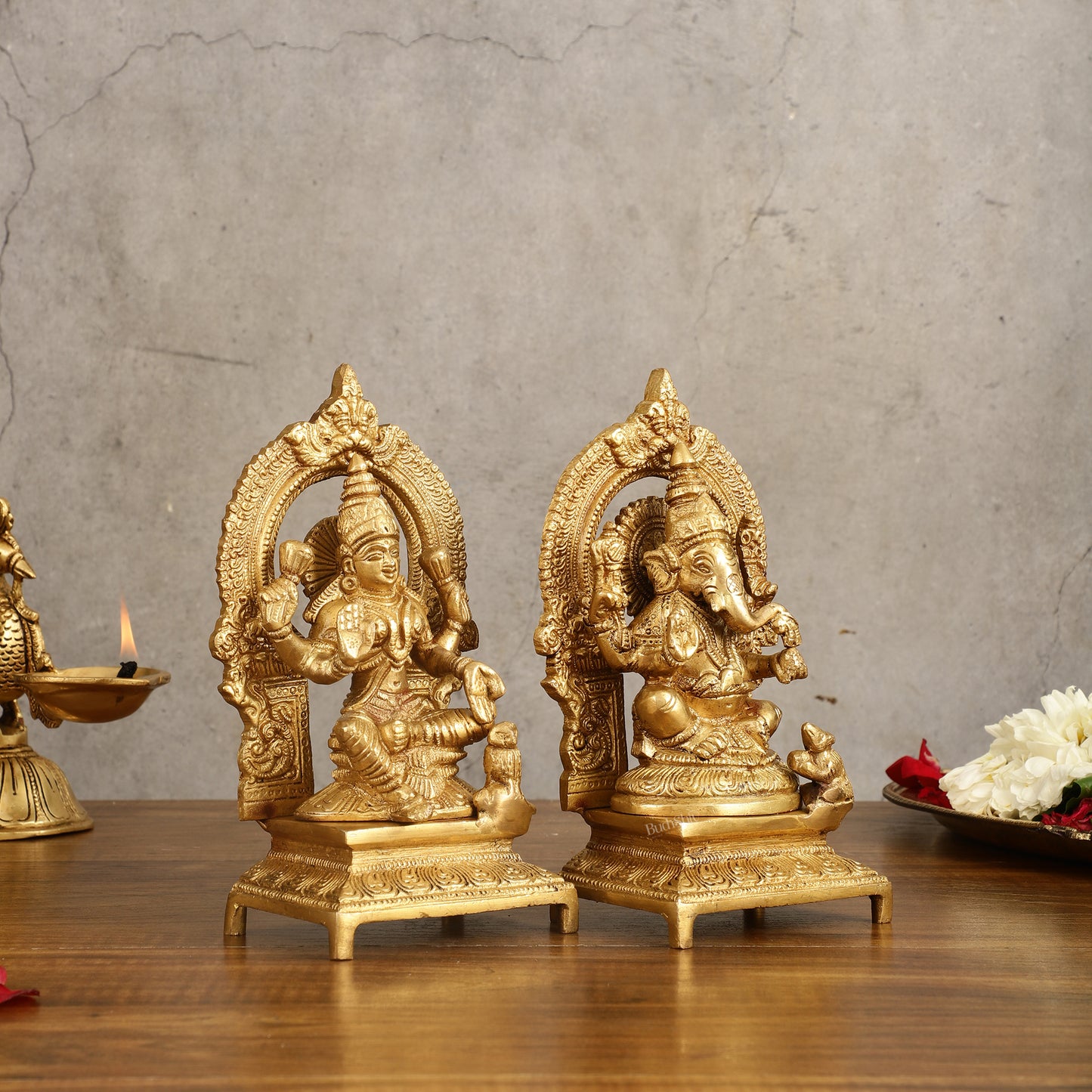 Brass Ganesha Lakshmi 7.5"