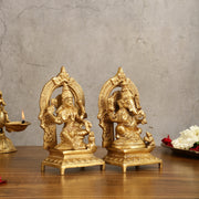 Brass Ganesha Lakshmi 7.5"