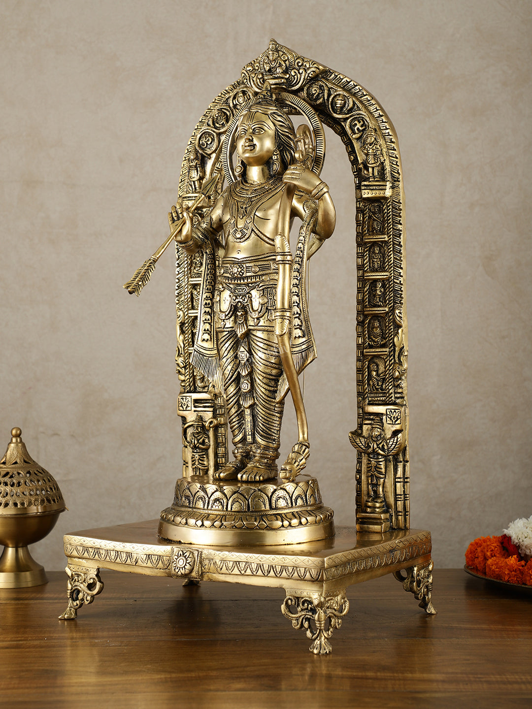 Brass Superfine Ram Lalla Statue with Arch and Enhanced Carvings 24 inch