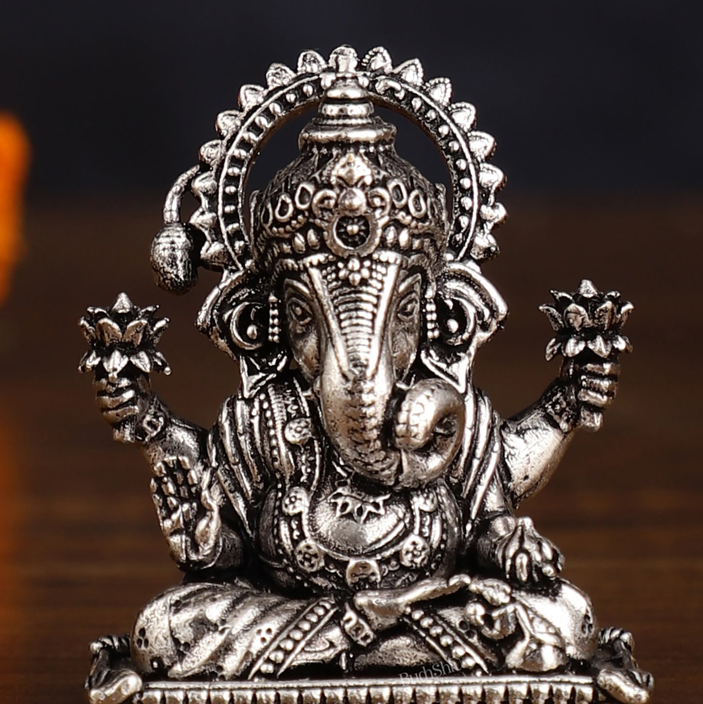 Brass silver plated Miniature Dagduseth Ganapati Idol - 2 Inch