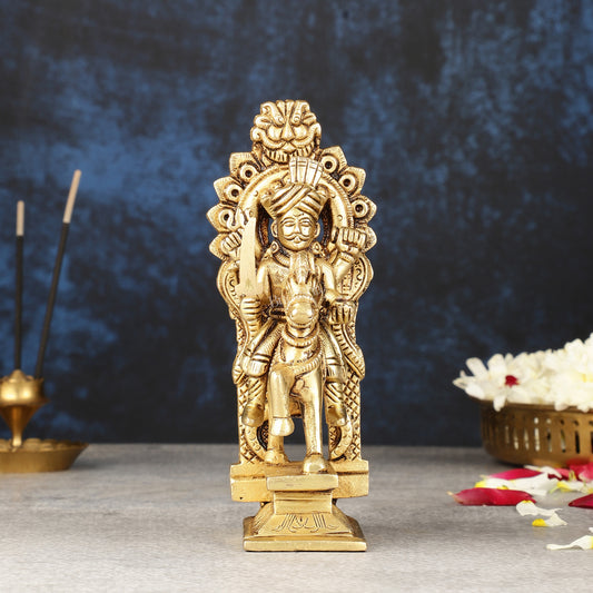 Martanda Bhairava Pure Brass Khandoba on Horse with Arch Idol | 6"