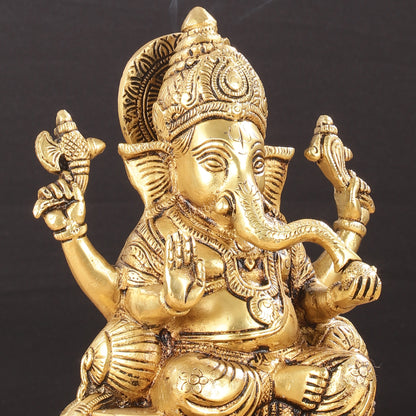 Exquisite Pure Brass Superfine Lord Ganesha Idol - 9"