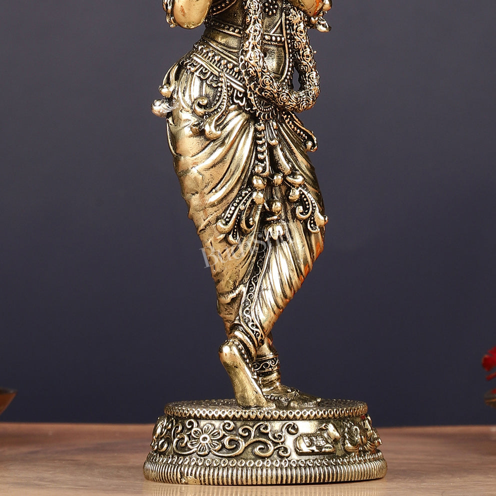 Intricate Pure Brass Lord Krishna Statue - 7.5"