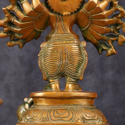 Superfine Brass Standing Lord Ganesha Idol with 16 Arms - 8.5" Antique Bronze Tone