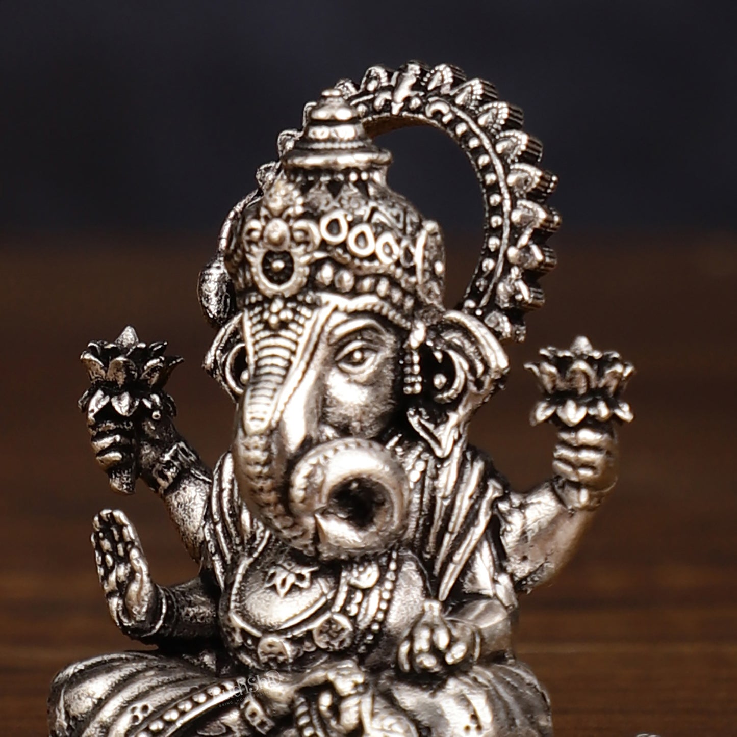 Brass silver plated Miniature Dagduseth Ganapati Idol - 2 Inch