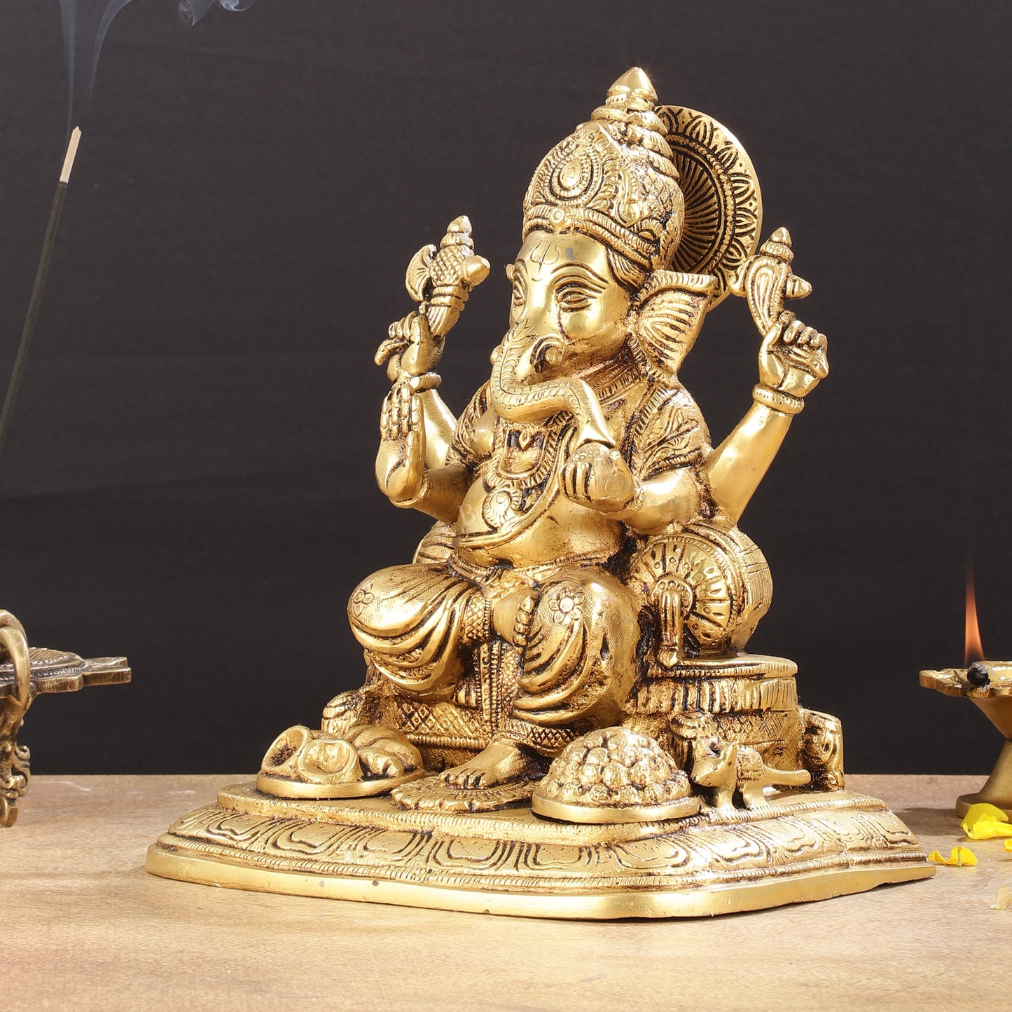 Exquisite Pure Brass Superfine Lord Ganesha Idol - 9"