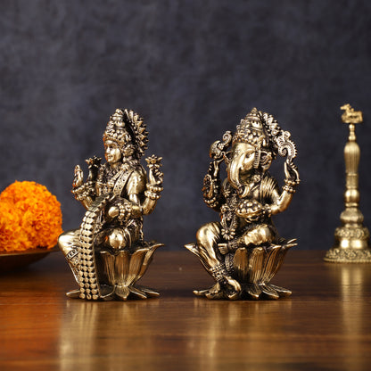 Brass Superfine Ganesh Lakshmi Idols - 4 Inch