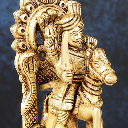 Martanda Bhairava Pure Brass Khandoba on Horse with Arch Idol | 6"